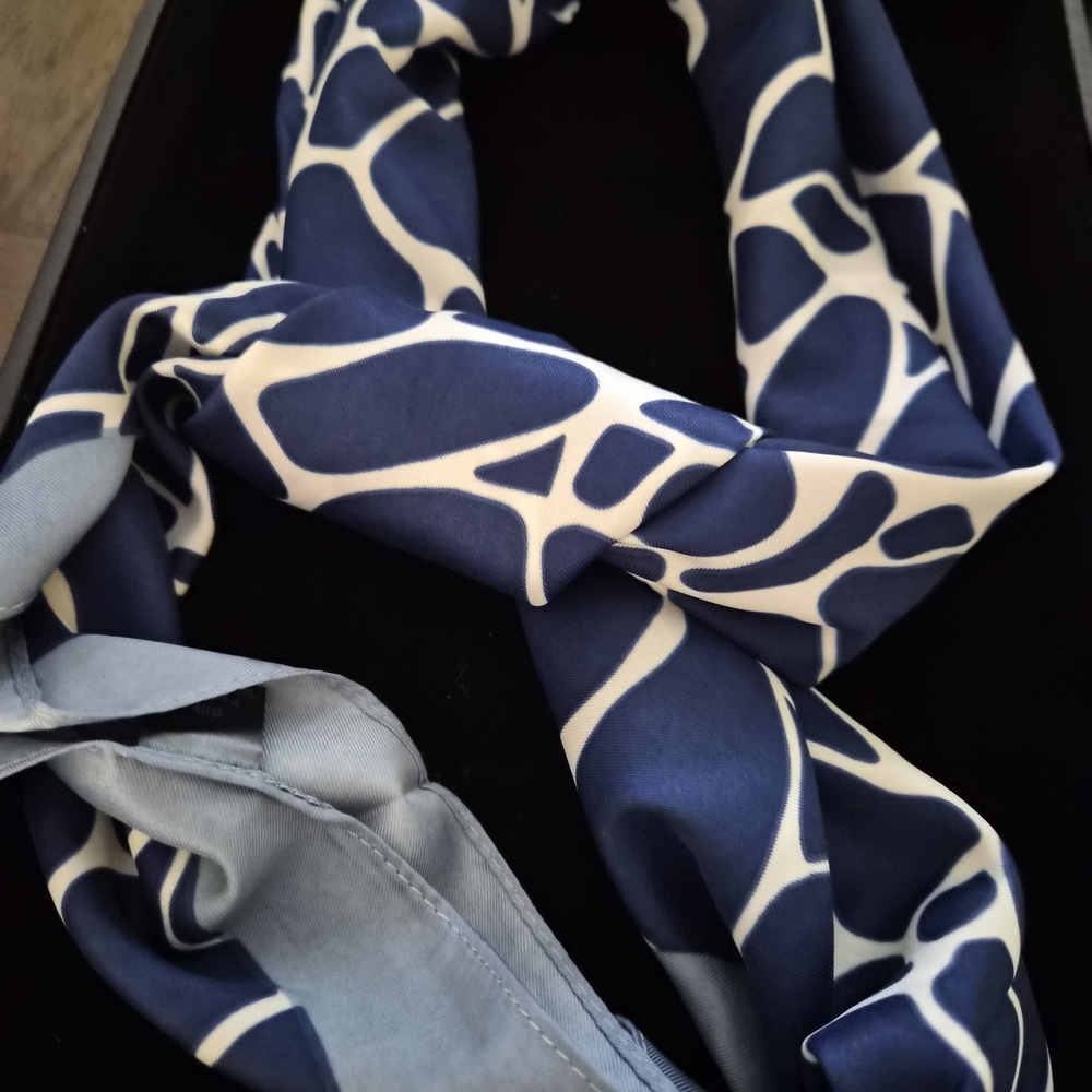 Navy & White Pattern Silk Scarf 100% Polyester Western Wild Rag